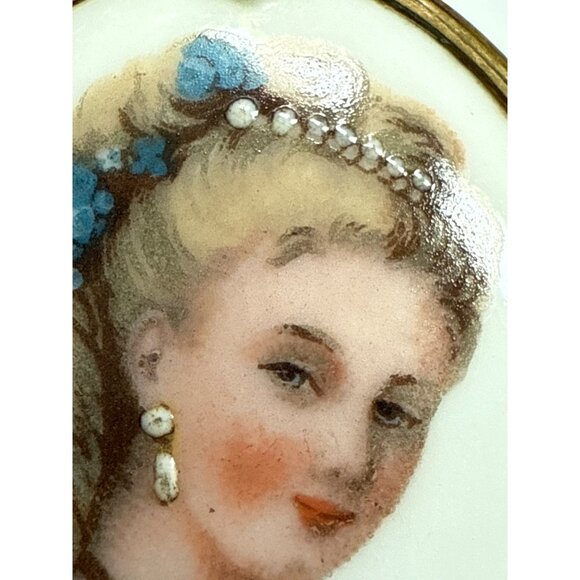 Antique Limoges France Hand-Painted Porcelain Brooch/Pendant Gold-Tone Frame - Picture 3 of 4